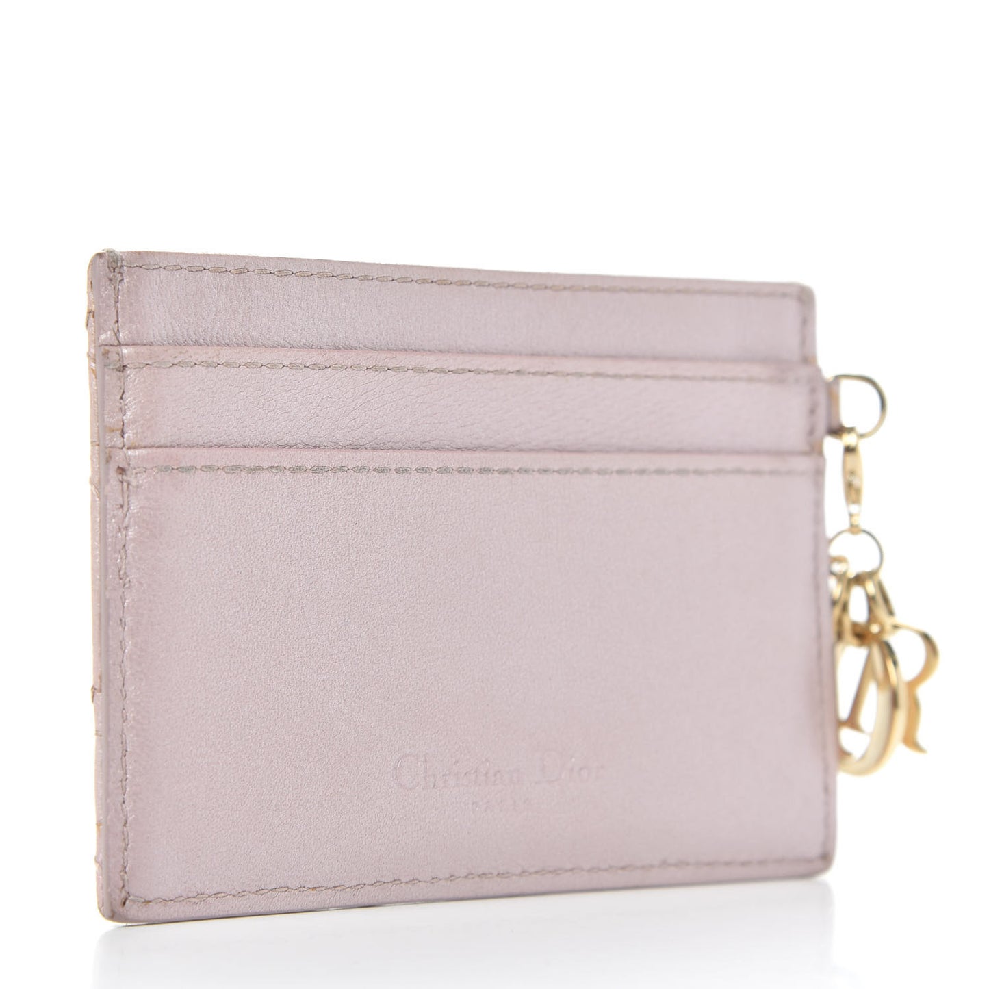 Metallic Lambskin Cannage Lady Dior Card Holder Pink