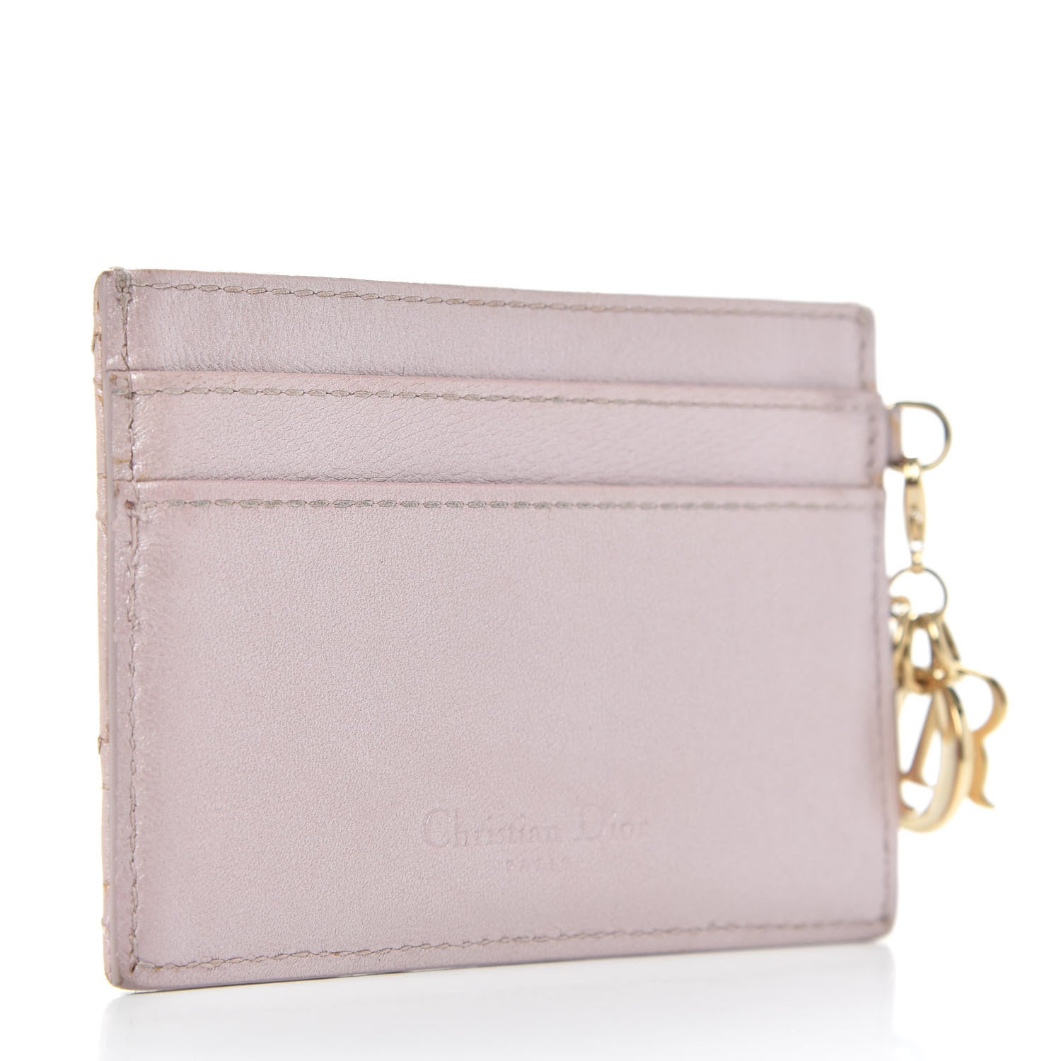 Christian Dior Metallic Lambskin Cannage Lady Dior Card Holder Pink 3 of 10