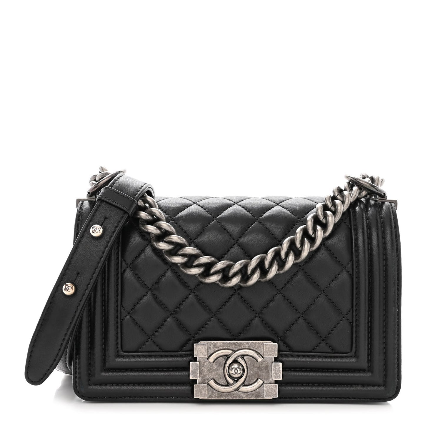 Calfskin Quilted Small Boy Flap Black