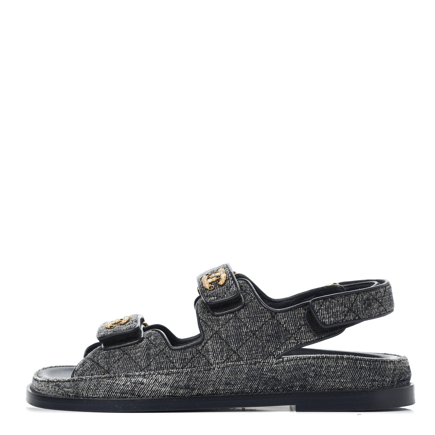 Chanel Velvet Velcro Dad Sandals 37 Grey 1 of 13