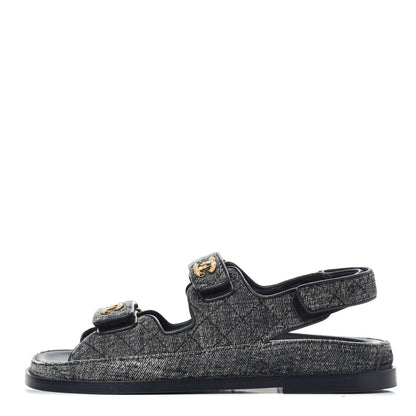 Chanel Velvet Velcro Dad Sandals 37 Grey 1 of 13