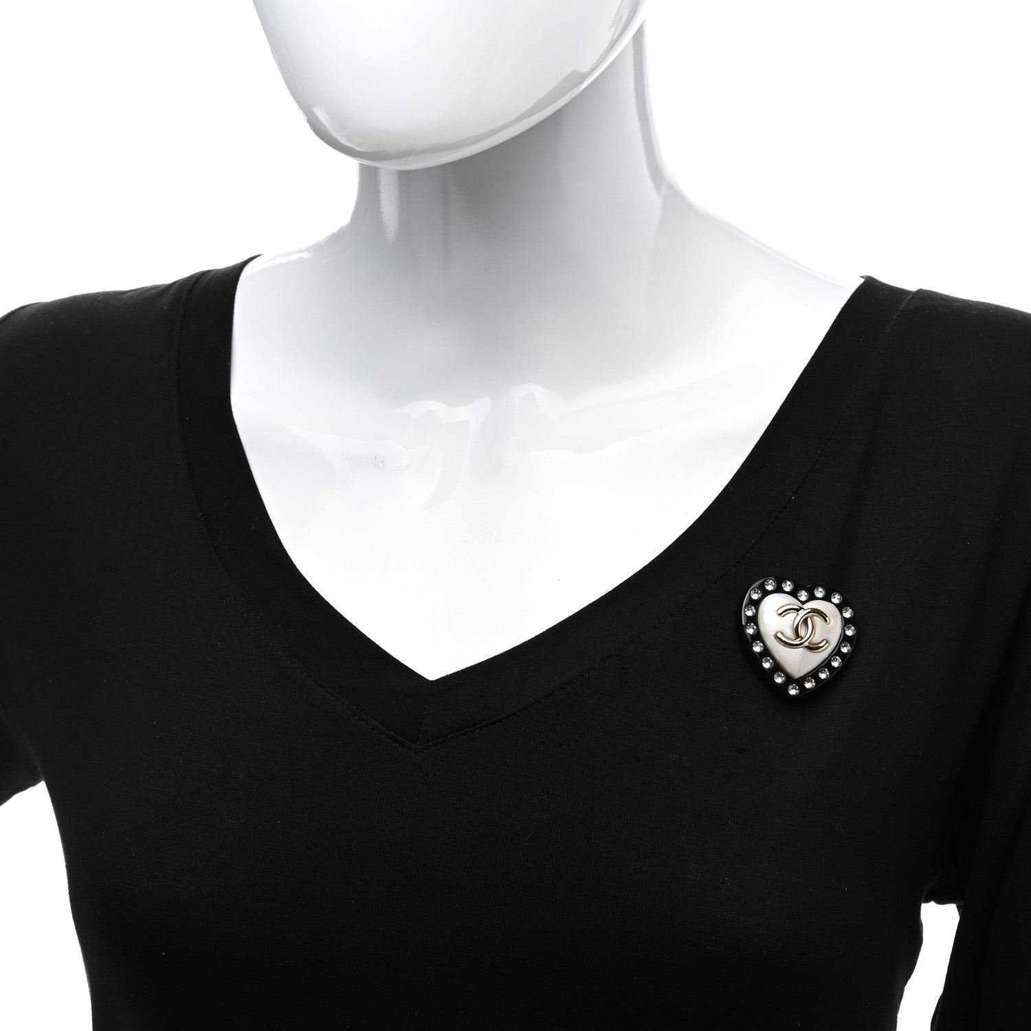 Chanel Crystal Pearl CC Heart Brooch Gold Black White 2 of 6