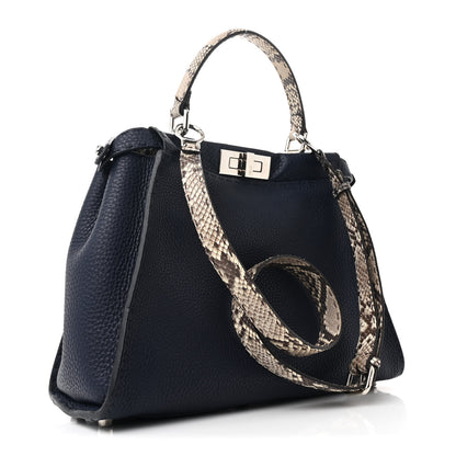 Fendi Cuoio Romano Snakeskin Selleria Medium Peekaboo Iconic Satchel Blue Notte 3 of 15