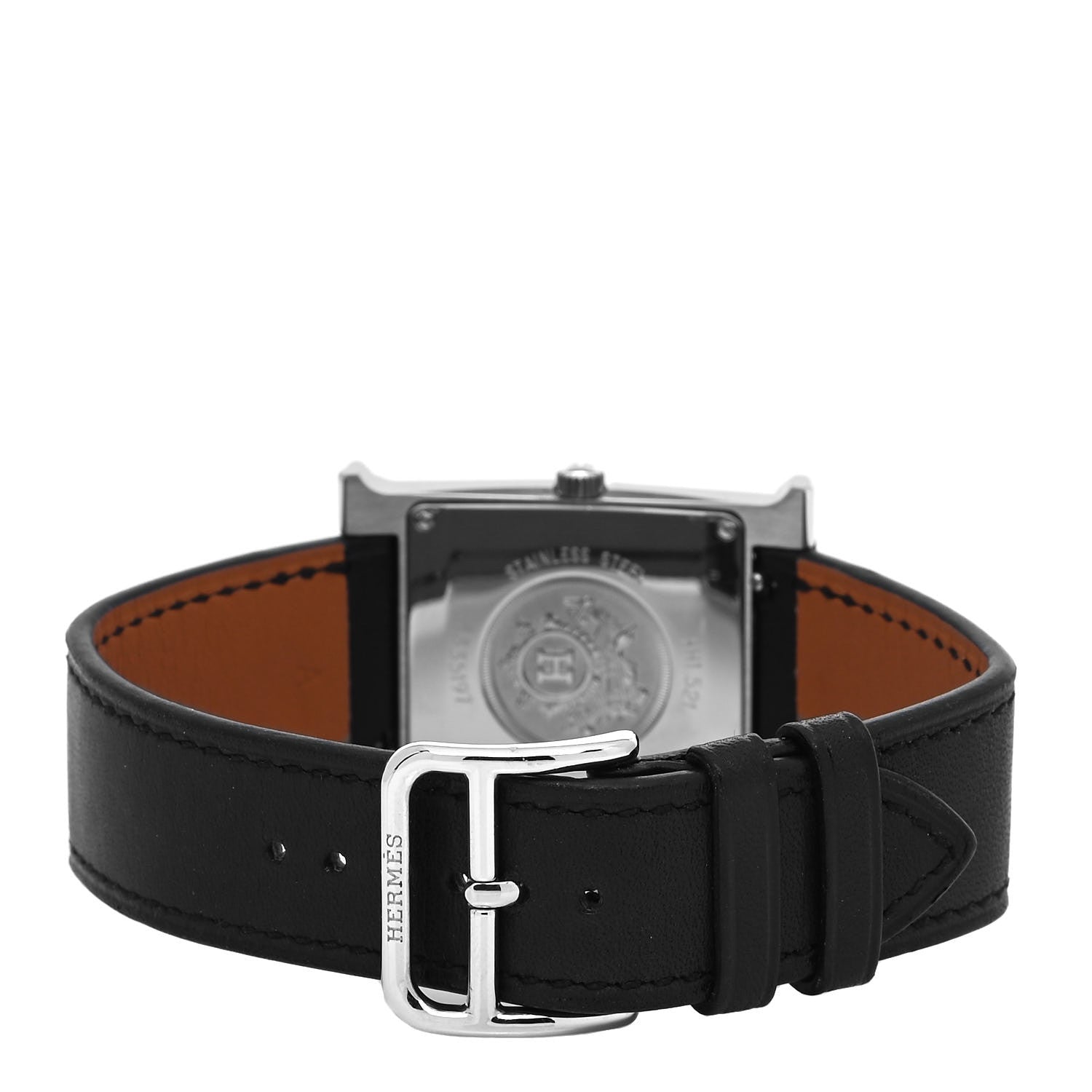 Hermes Stainless Steel Barenia Lacquer 26mm Heure H Hour Quartz Watch Noir 3 of 5