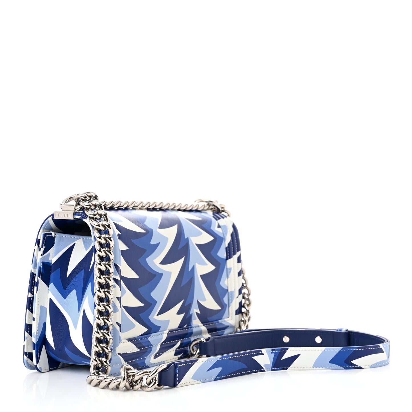 Printed Calfskin Medium Boy Flap Blue White