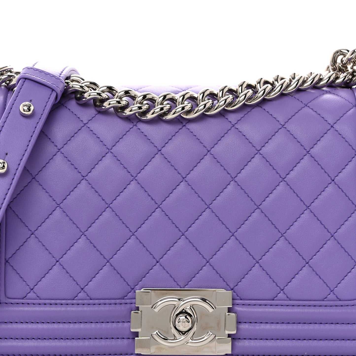 Lambskin Quilted Medium Boy Flap Purple