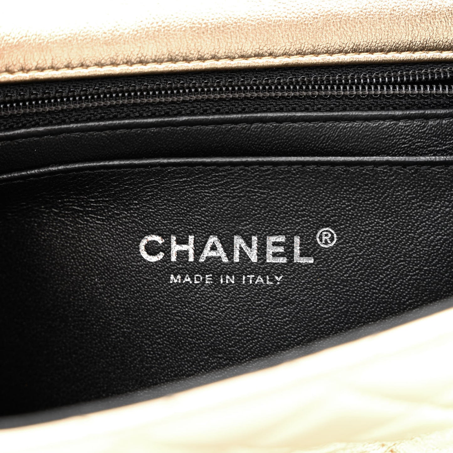 Metallic Lambskin Quilted Mini Square Flap Gold Black