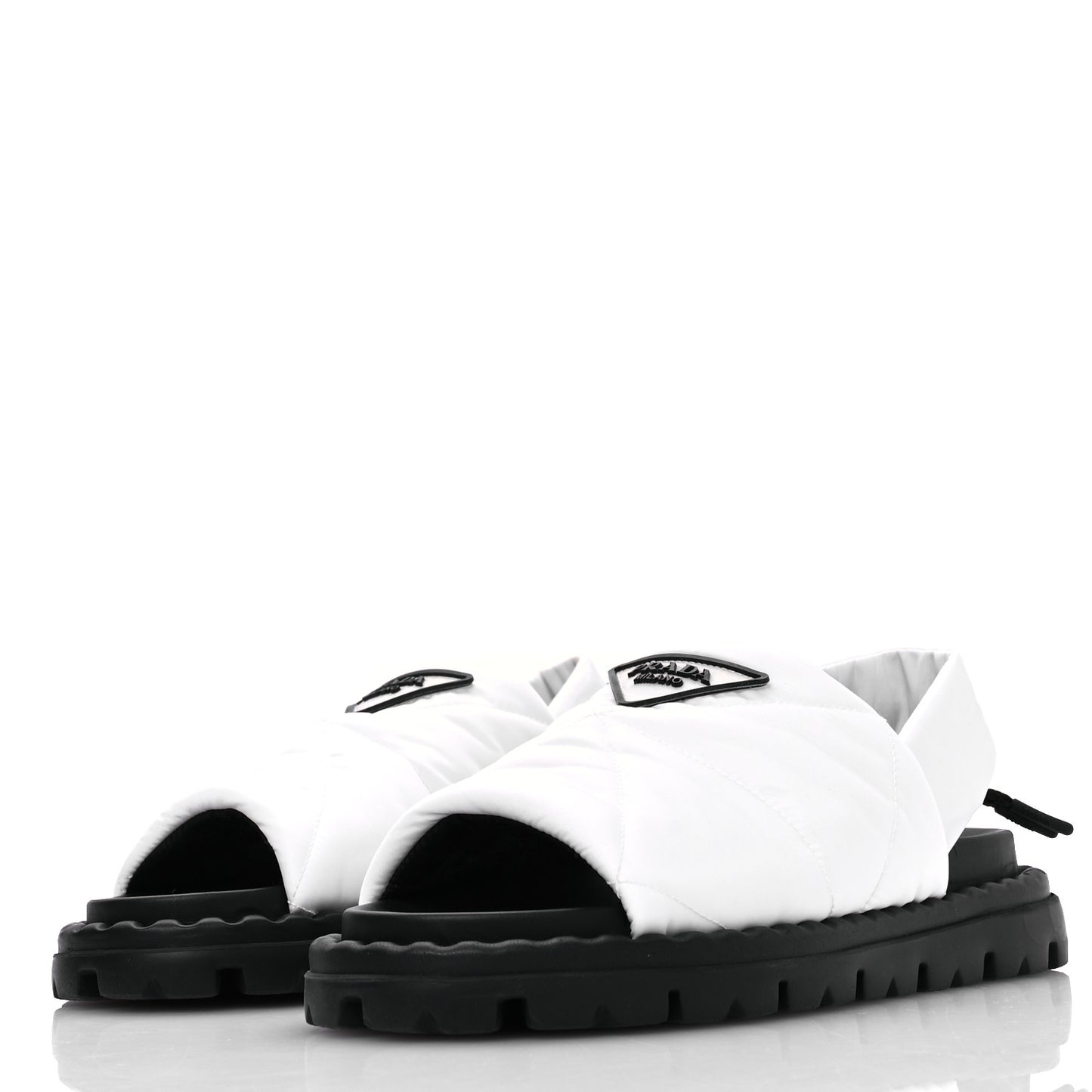 Nylon Triangle Logo Padded Slingback Sandals 37.5 White