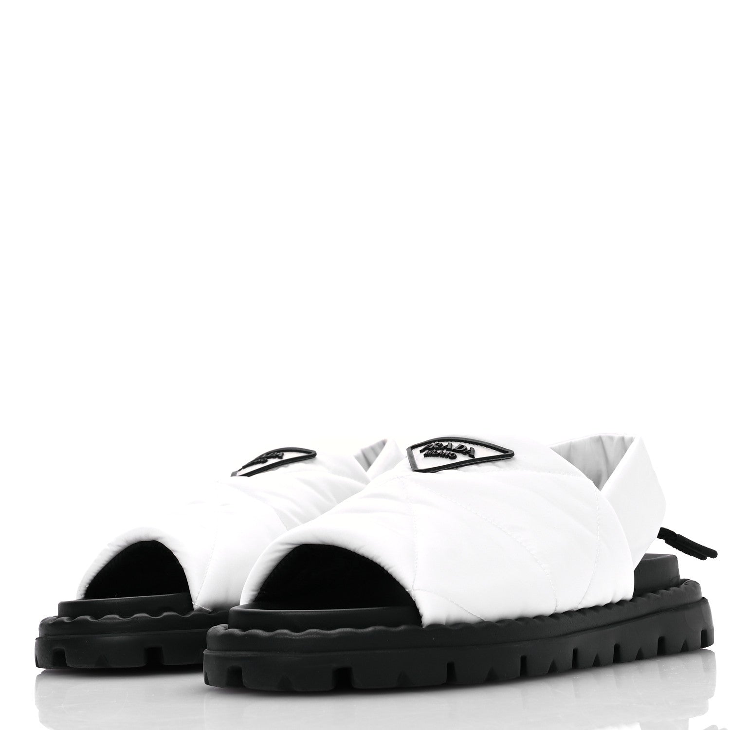 Prada Nylon Triangle Logo Padded Slingback Sandals 37.5 White 4 of 9