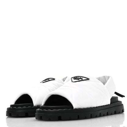 Prada Nylon Triangle Logo Padded Slingback Sandals 37.5 White 4 of 9