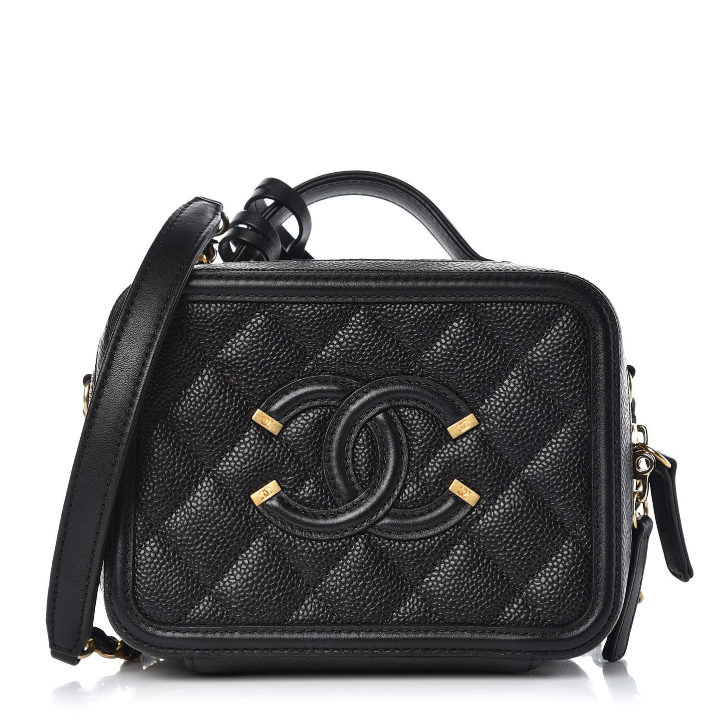 Caviar Quilted Small CC Filigree Vanity Case Black