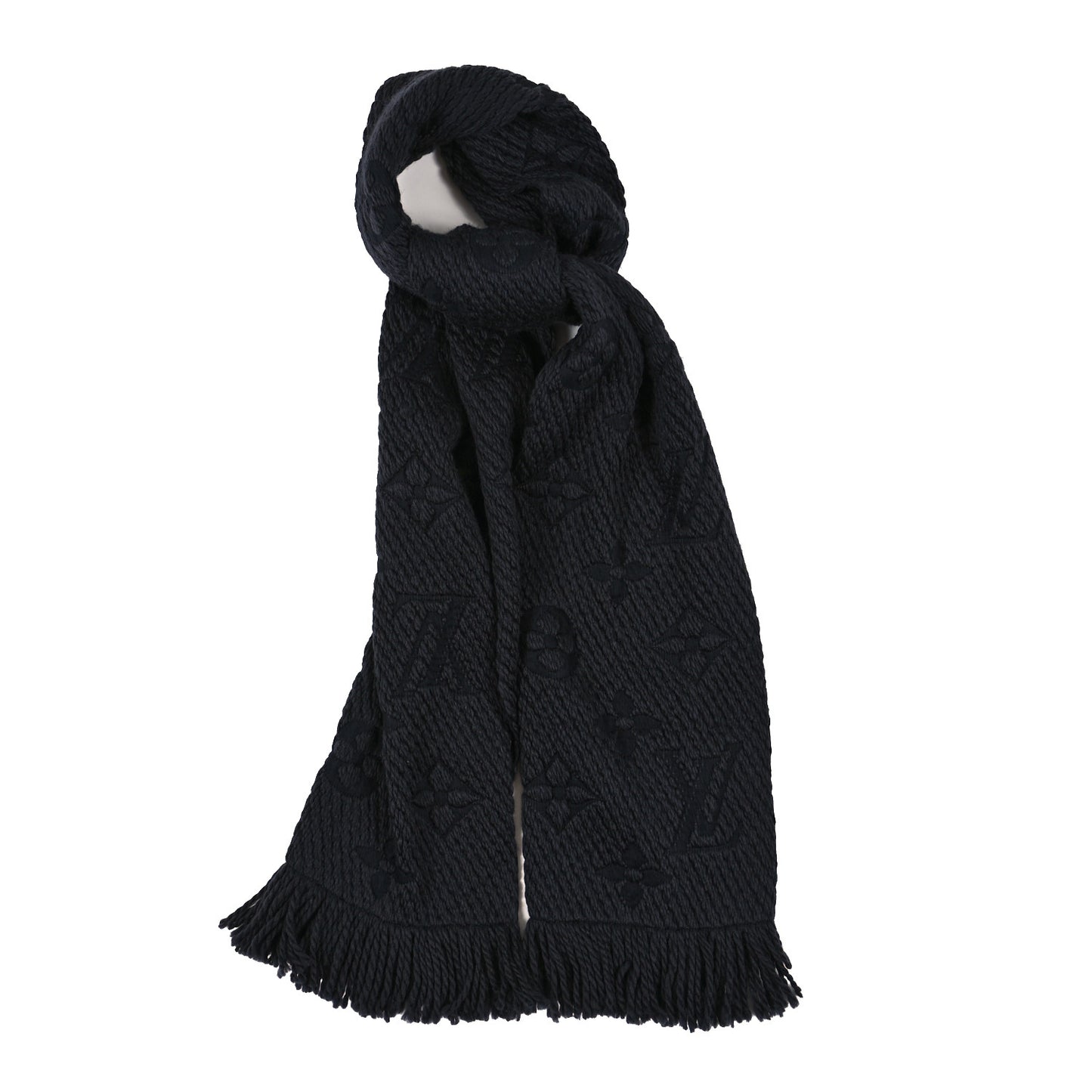 Wool Silk Logomania Scarf Charcoal