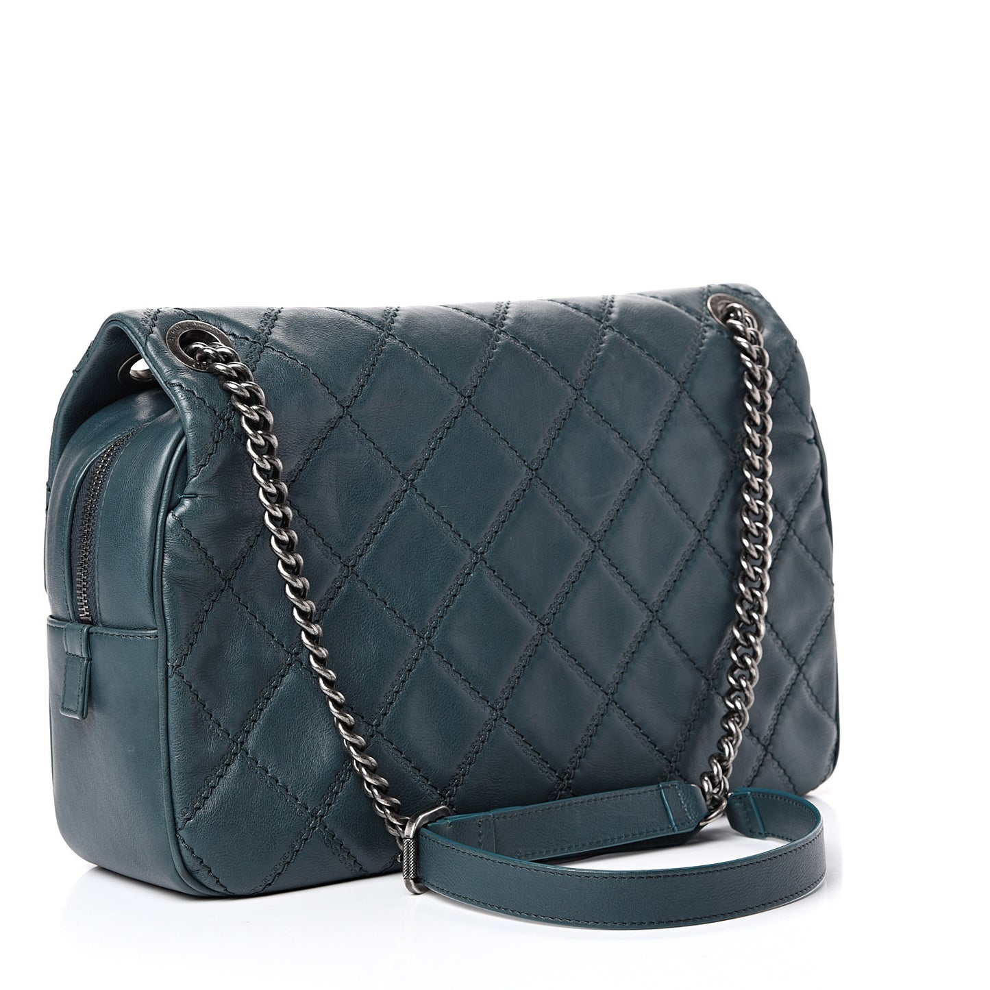 Calfskin Quilted Jumbo Coco Sporran Flap Dark Green