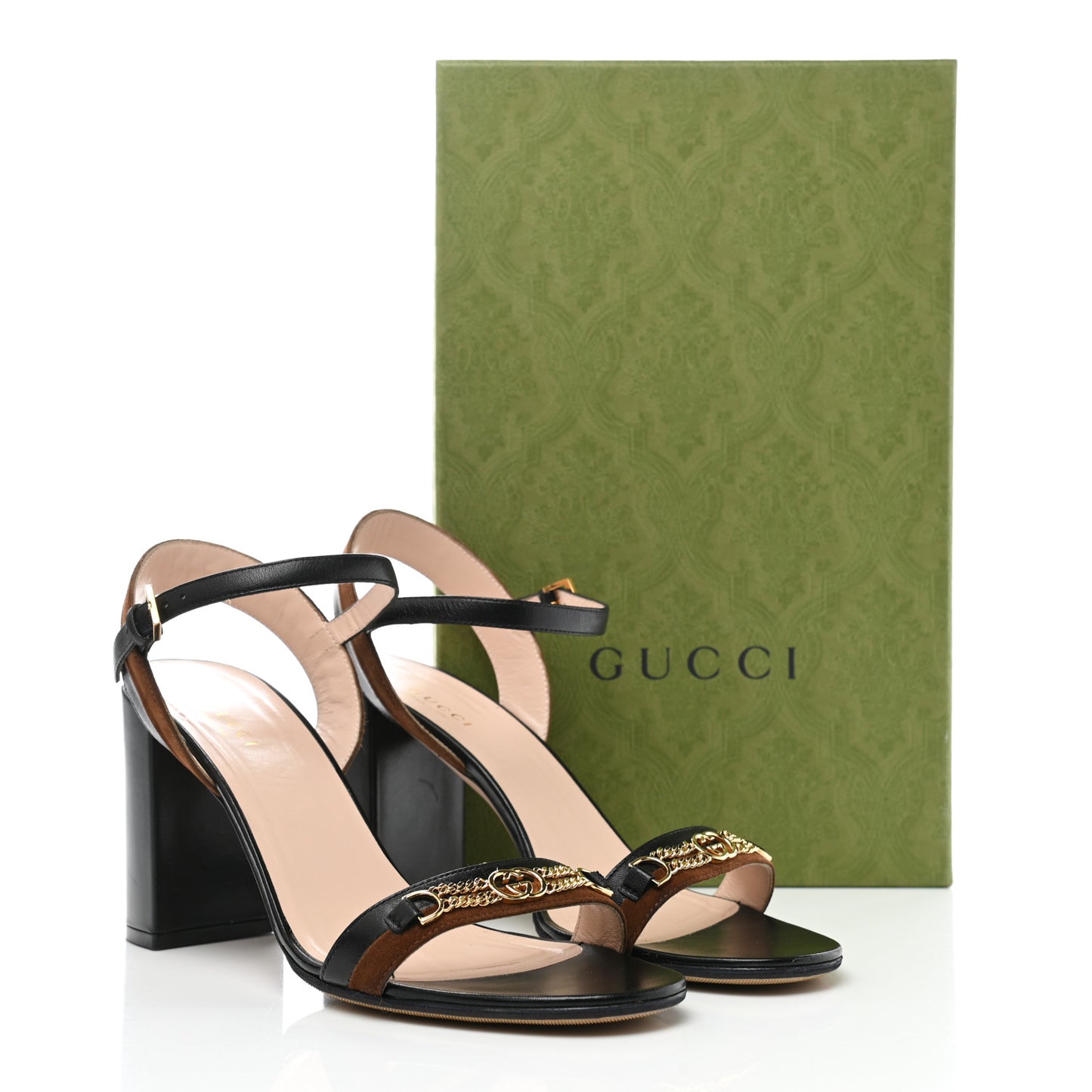 Calfskin Suede Ava Chain Heel Sandals 39.5 Black