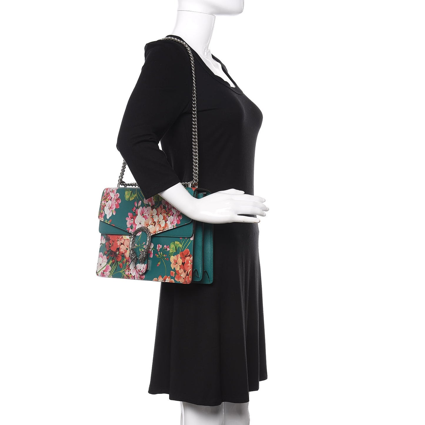 Calfskin Blooms Print Medium Dionysus Shoulder Bag Bright Emerald Multicolor