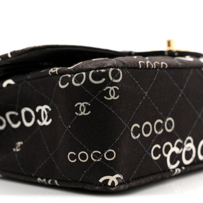 Chanel Canvas Coco Printed Quilted Medium Double Flap Black White 9 of 13