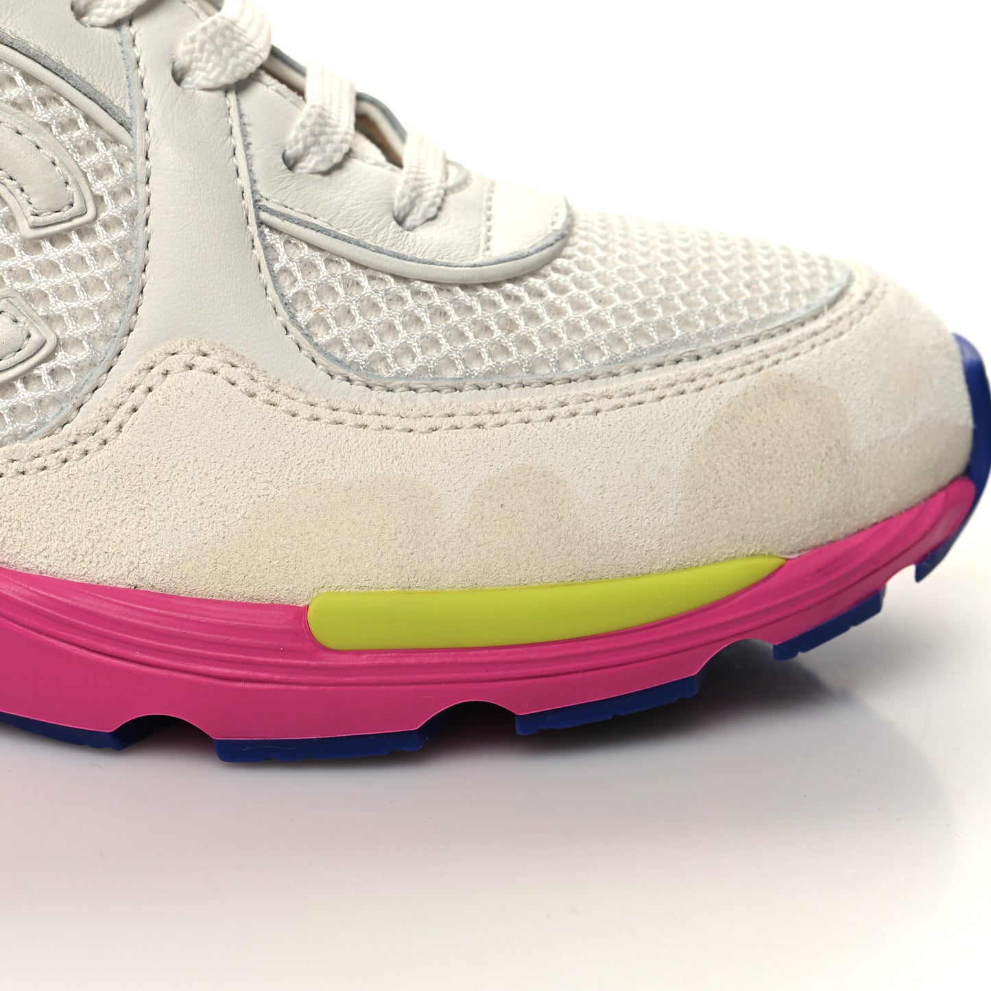 Suede Calfskin CC Sneakers 36 White Pink Green