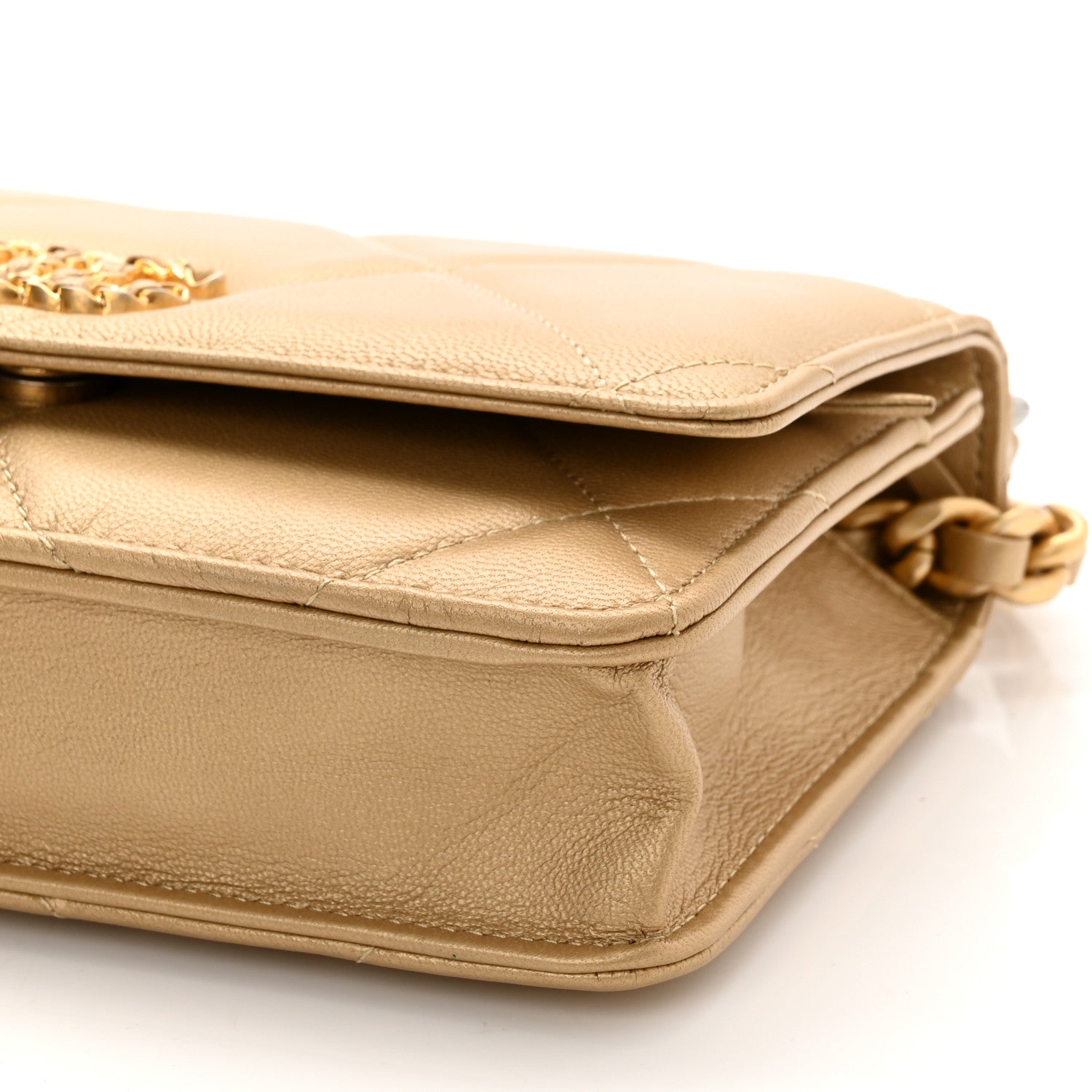 Chanel Metallic Goatskin Quilted Chanel 19 Wallet On Chain WOC Gold 11 of 13