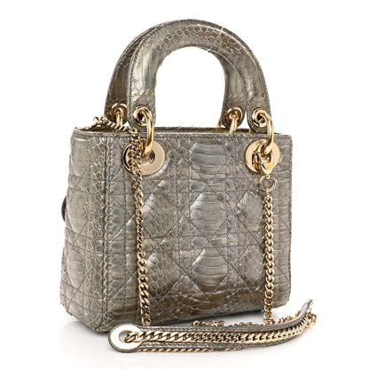 Christian Dior Metallic Snakeskin Cannage Mini Lady Dior Silver 3 of 10