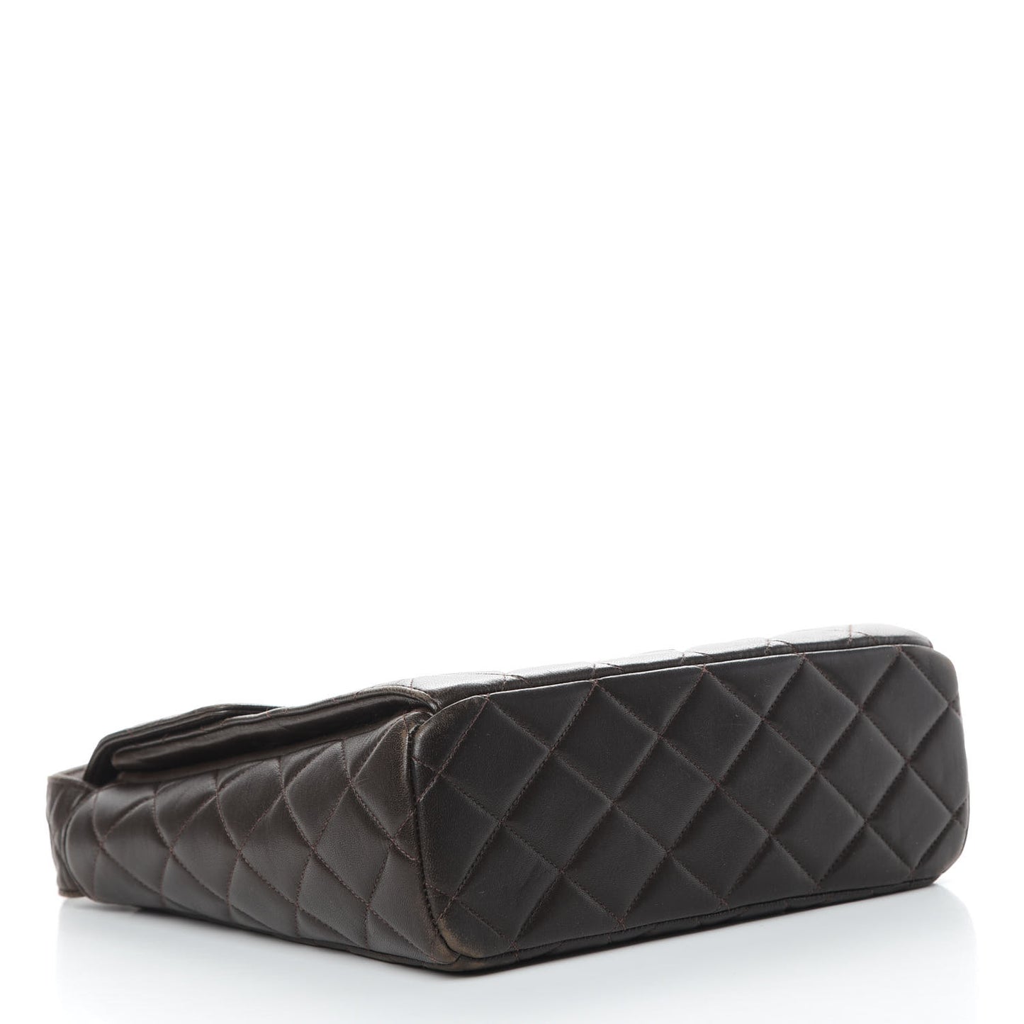 Lambskin Quilted Flap Shoulder Bag Dark Brown