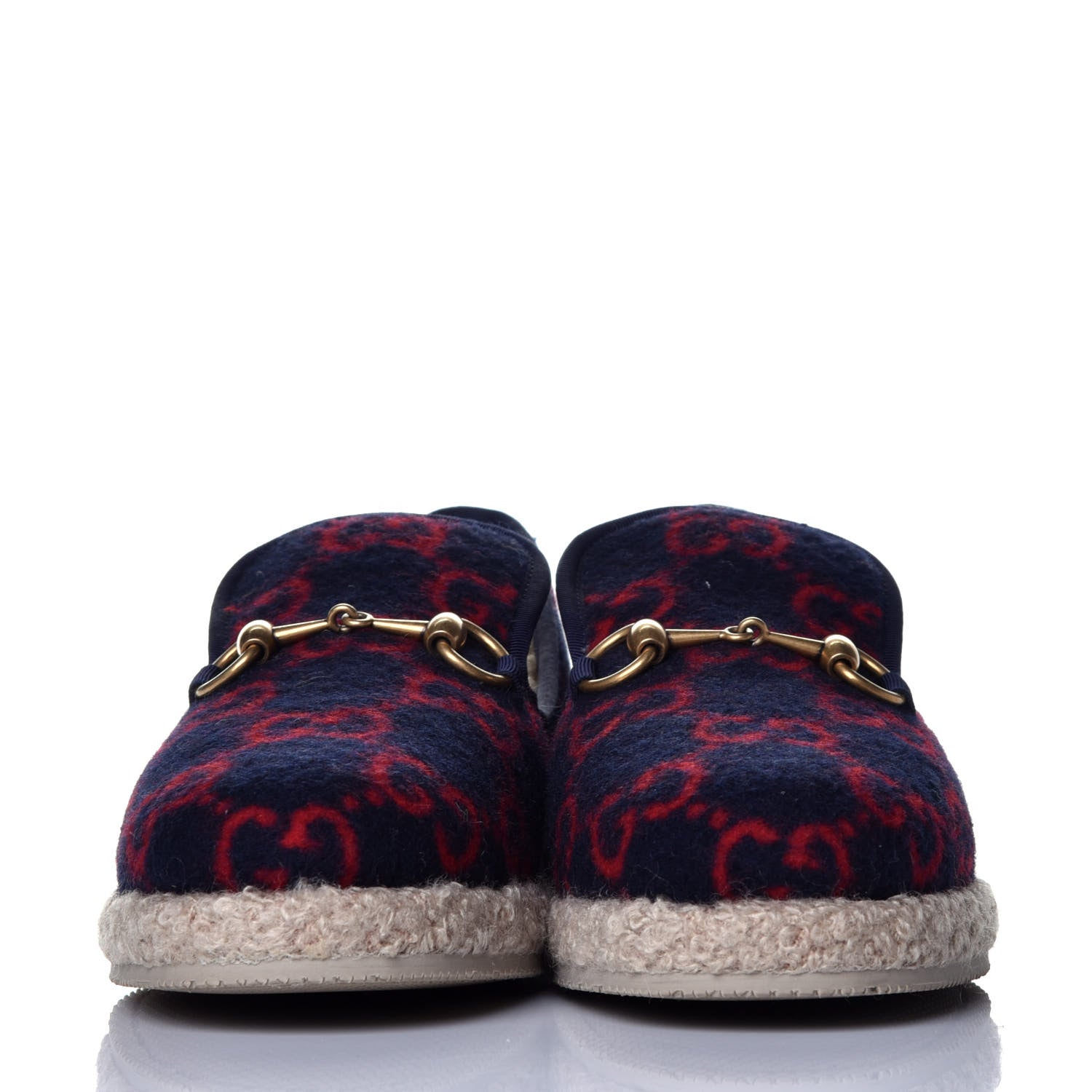 Gucci Covered Wool GG Monogram Womens Fria Horsebit Loafers 36 Blue Red Butterscotch 2 of 8