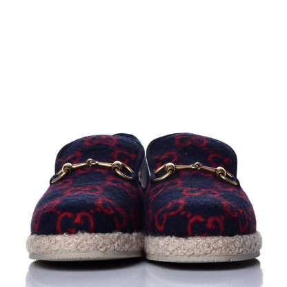 Gucci Covered Wool GG Monogram Womens Fria Horsebit Loafers 36 Blue Red Butterscotch 2 of 8