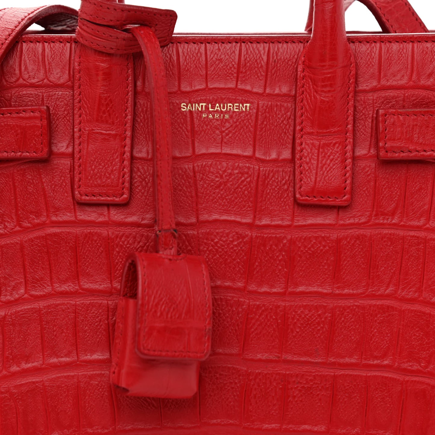 Calfskin Crocodile Embossed Nano Sac De Jour Red