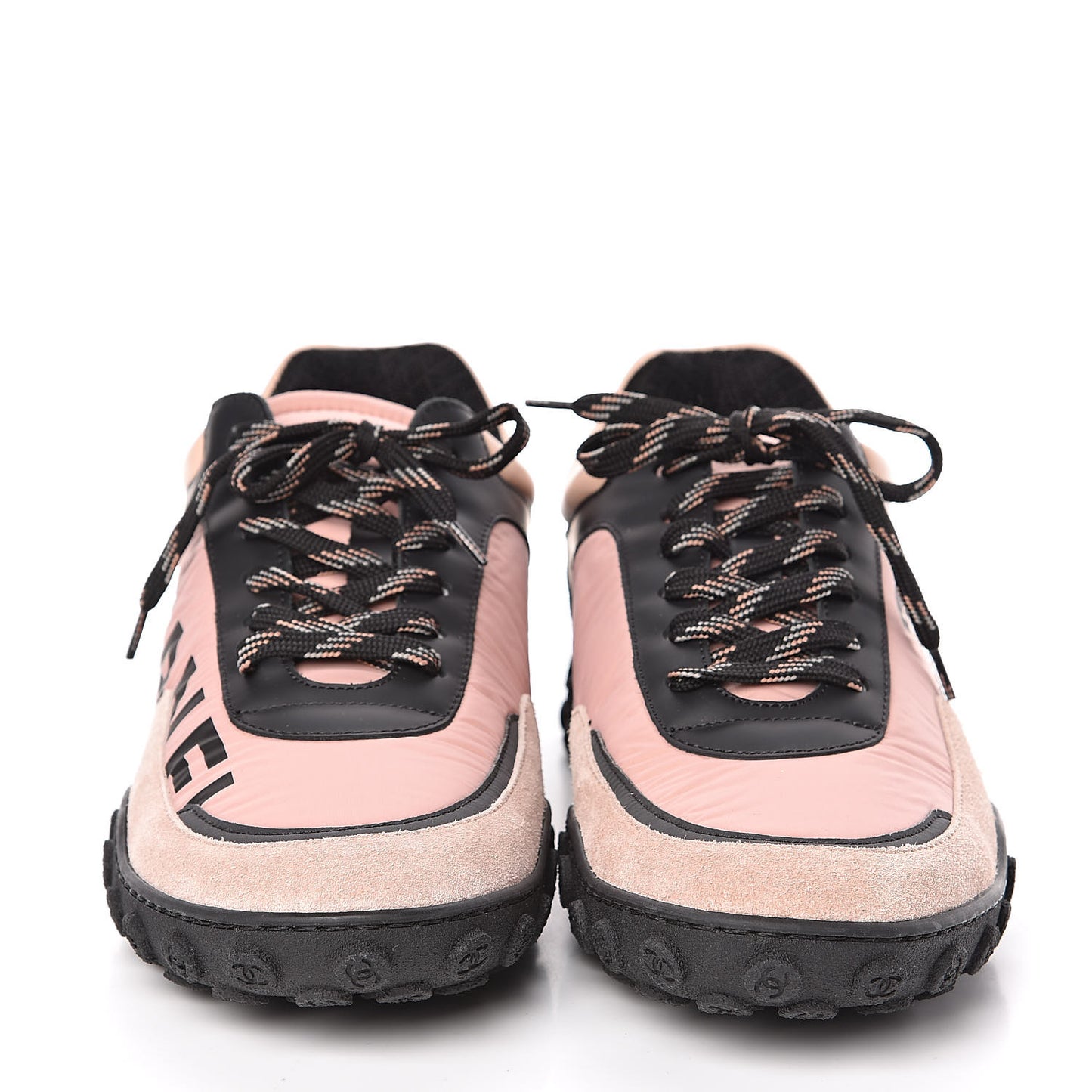 Nylon Calfskin Suede CC Womens Sneakers 39.5 Pink Black