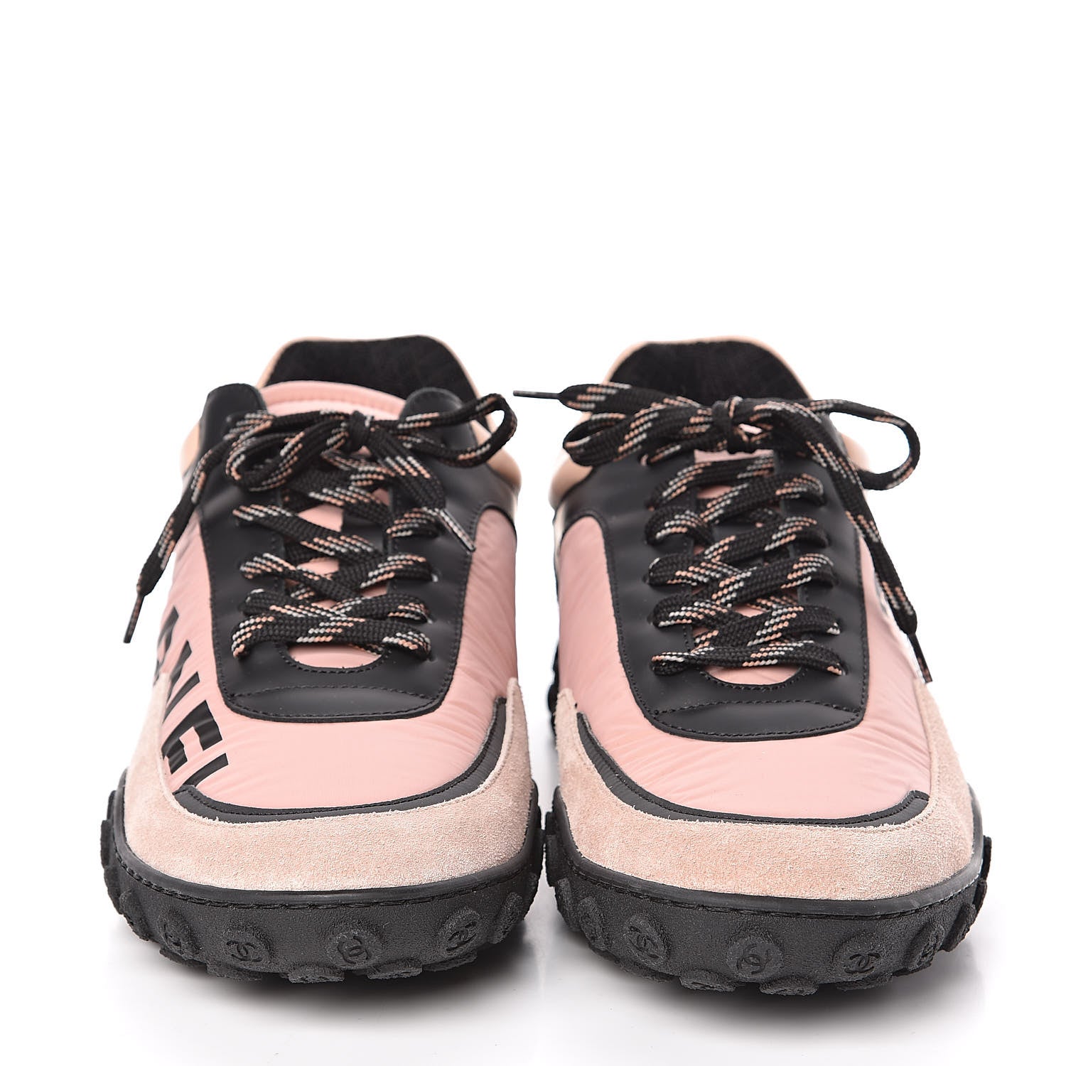 Chanel Nylon Calfskin Suede CC Womens Sneakers 39.5 Pink Black 2 of 9