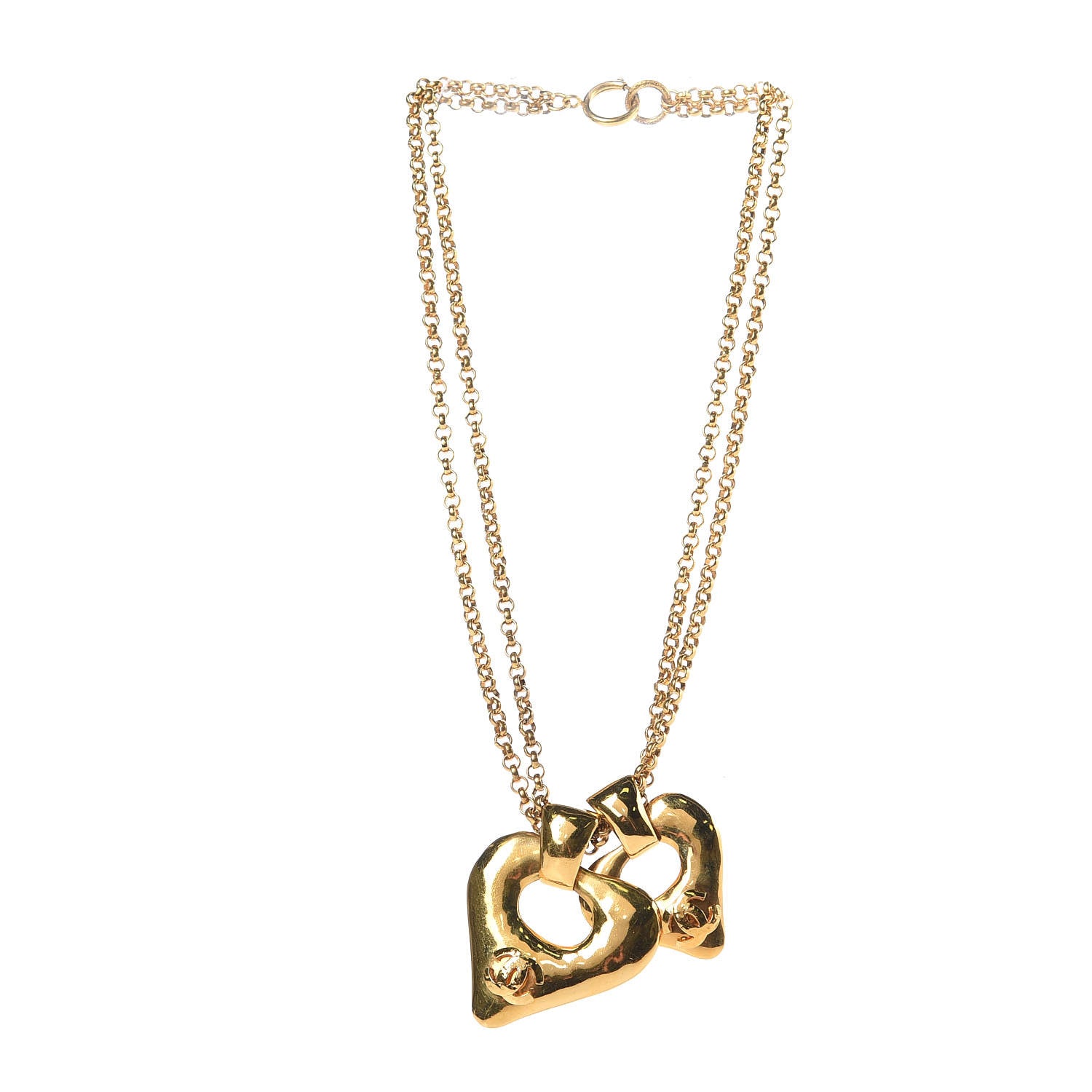 Chanel CC Double Heart Chain Pendant Necklace Gold 3 of 6