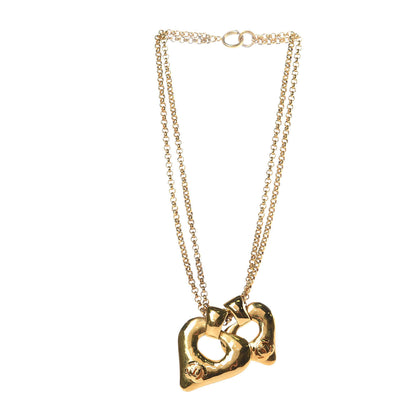 Chanel CC Double Heart Chain Pendant Necklace Gold 3 of 6
