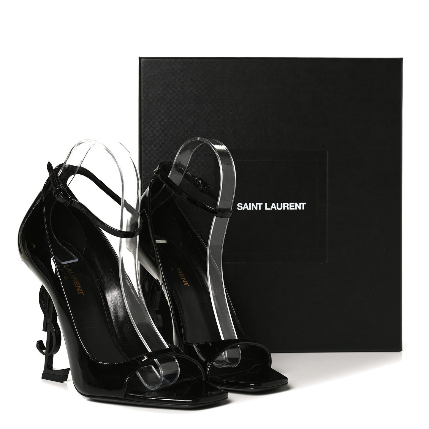 Patent Calfskin Opyum Ankle Strap Sandals 39 Black