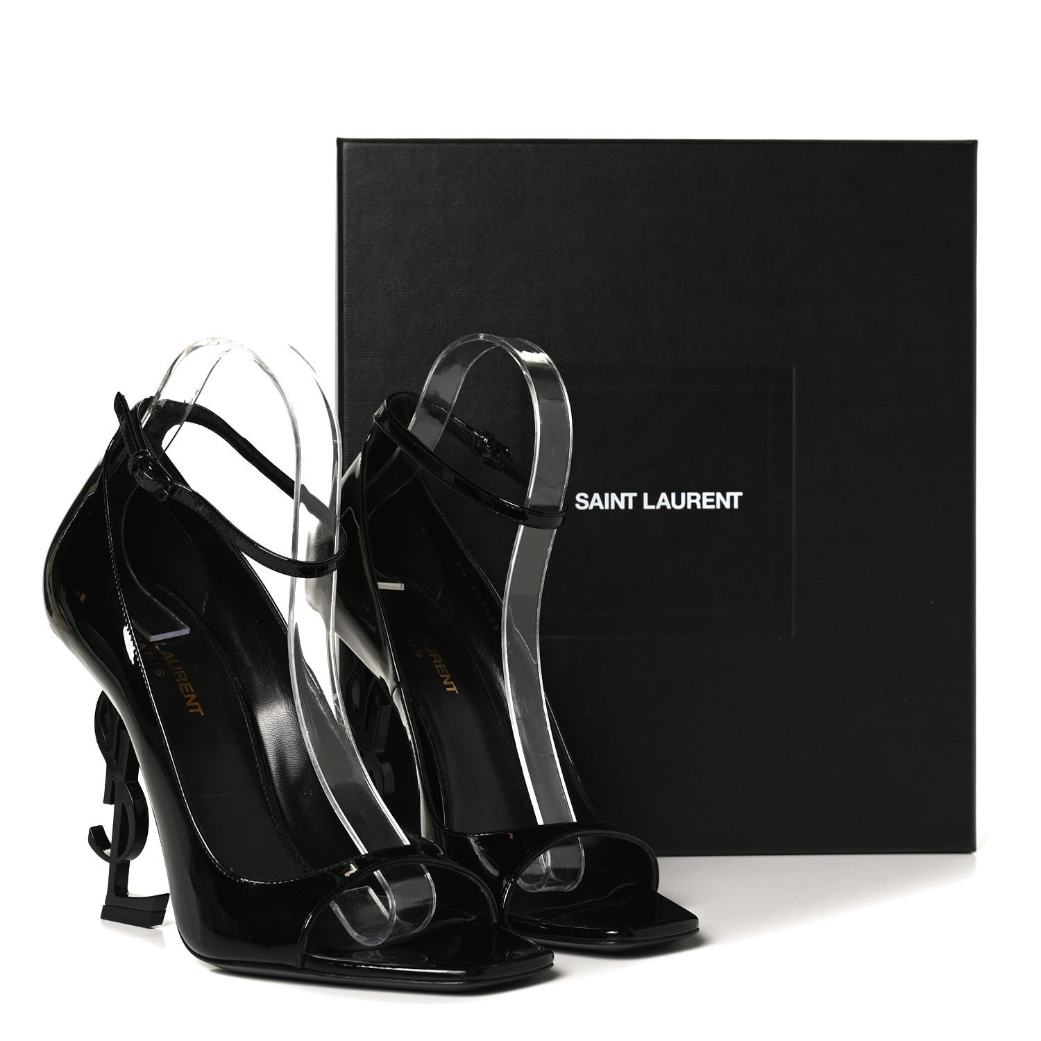 Saint Laurent Patent Calfskin Opyum Ankle Strap Sandals 39 Black 11 of 11