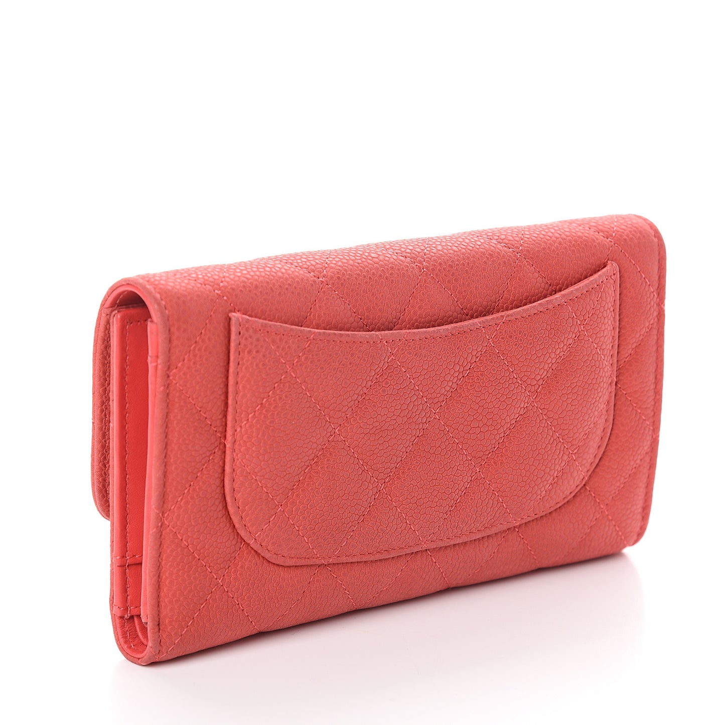 Iridescent Caviar Quilted Long Flap Wallet Red