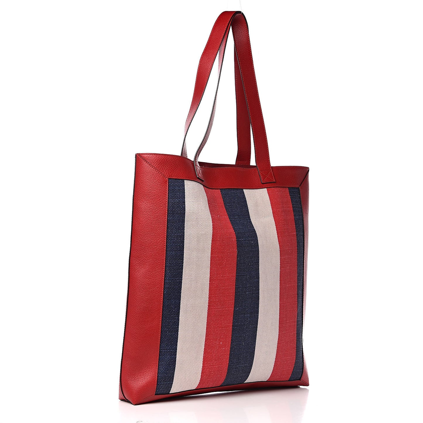 Canvas Calfskin Sylvie Stripe Logo Mens Tote Red White Blue