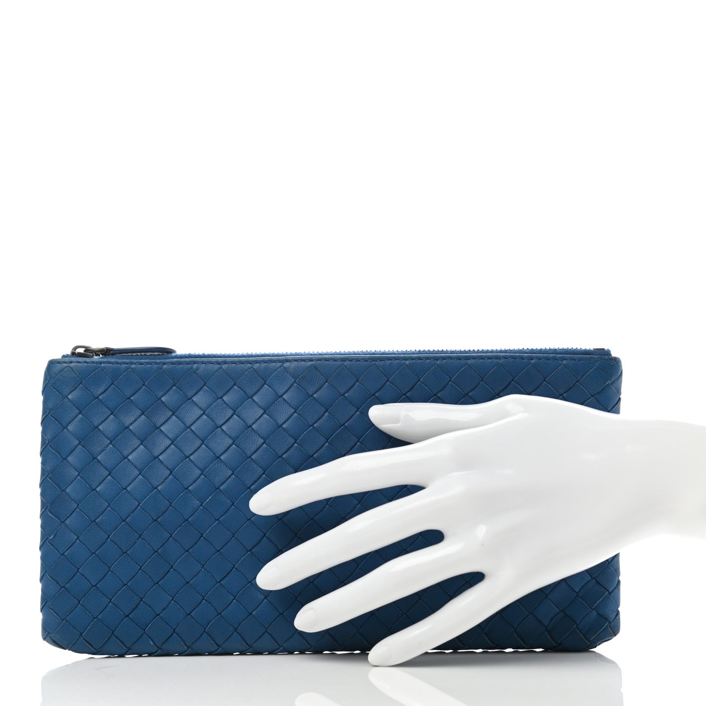 Nappa Intrecciato Zip Pouch Blue