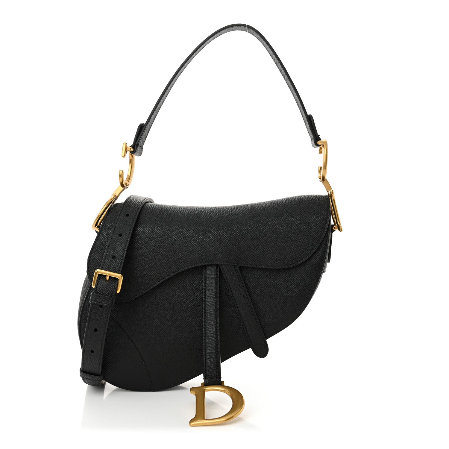 Christian Dior Grained Calfskin Saddle Bag With Strap Black 1 of 14