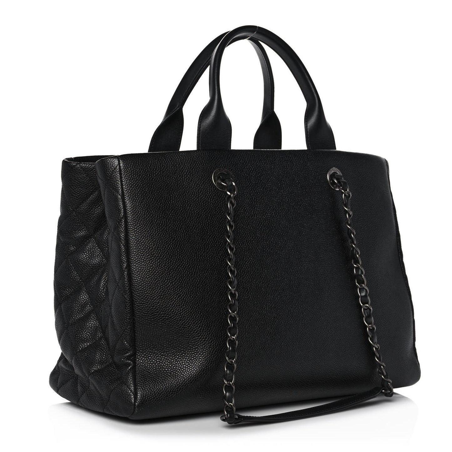 Caviar Lambskin Quilted Large Coco Break Shopping Bag Black
