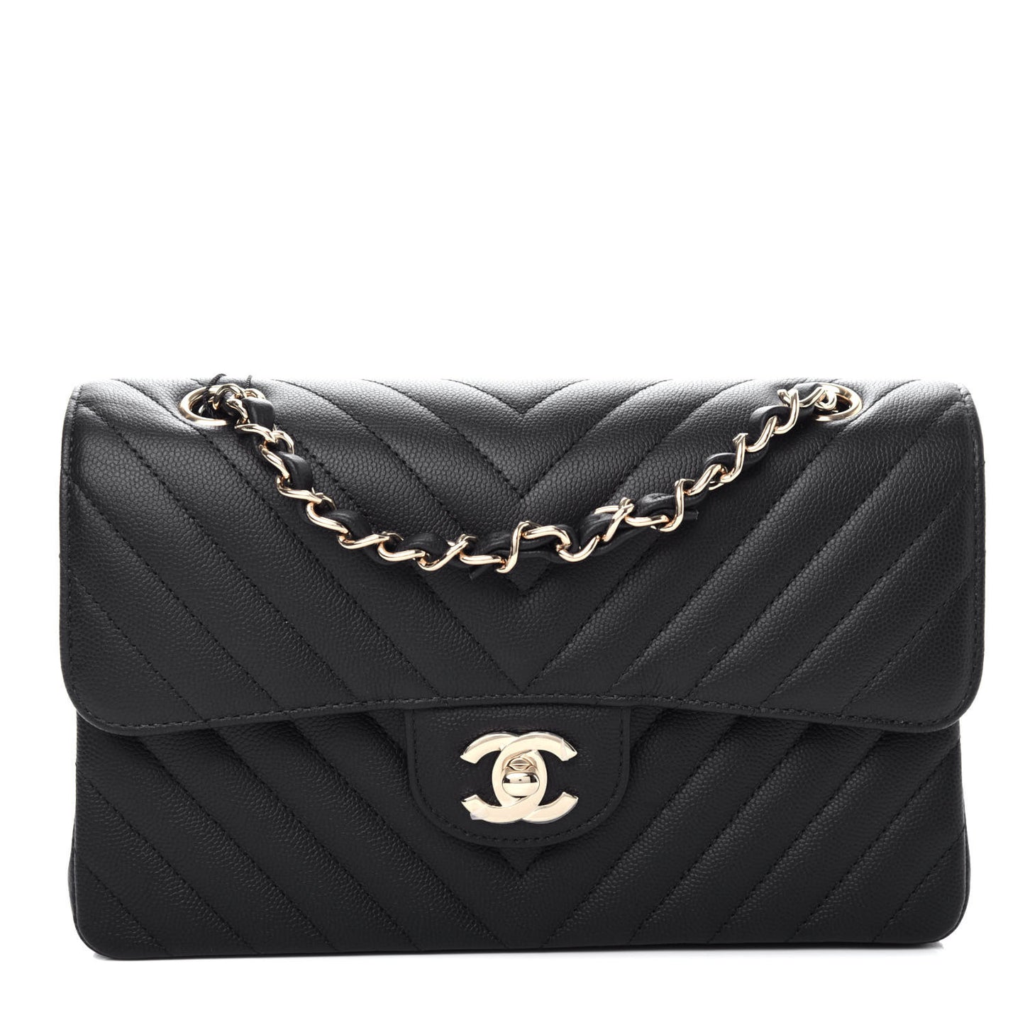 Caviar Chevron Quilted Small Double Flap Black