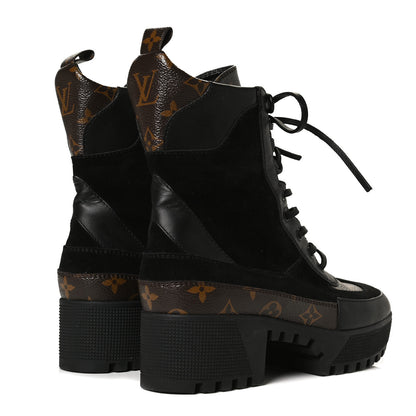 Louis Vuitton Suede Calfskin Monogram Laureate Platform Desert Boots 39 Black 5 of 14