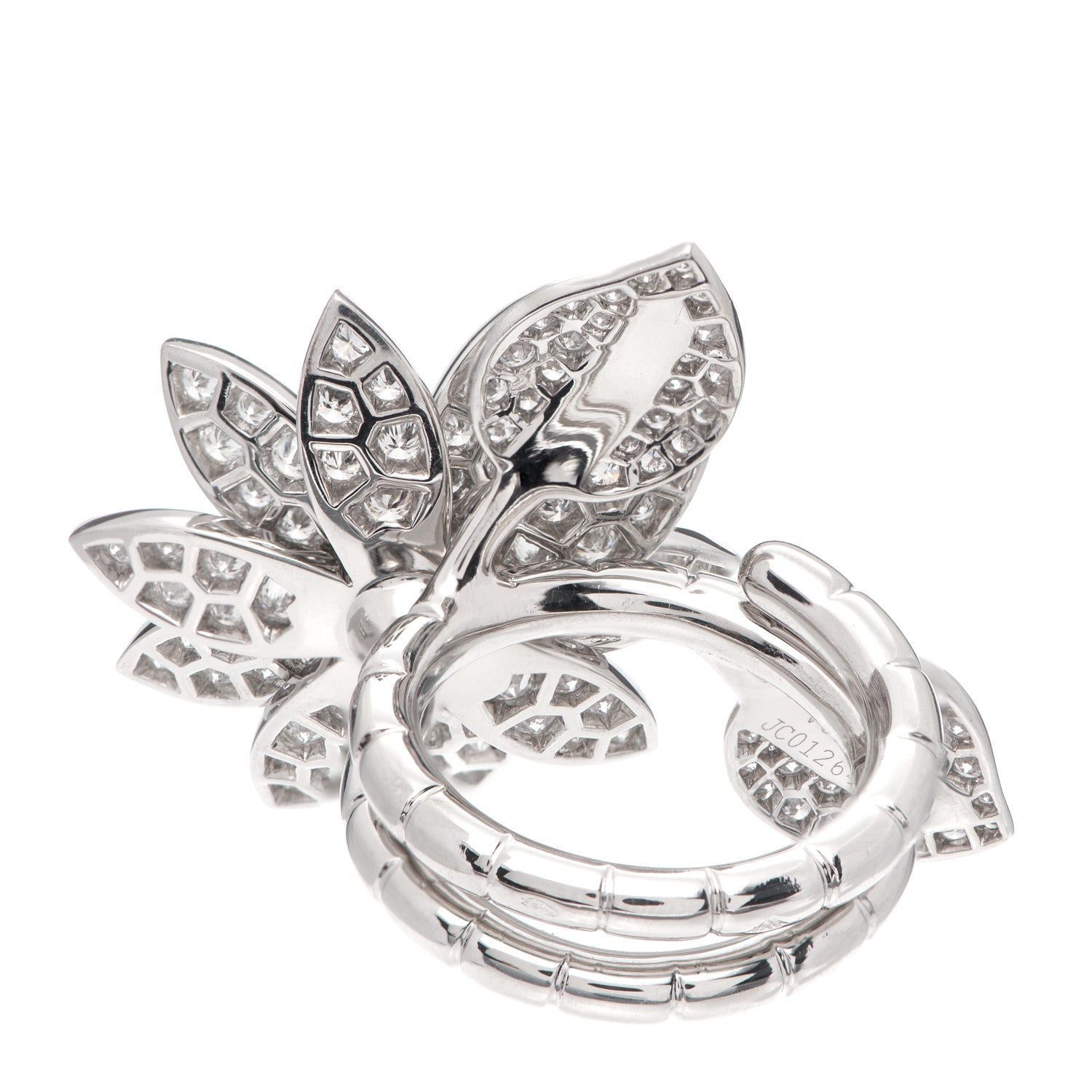 Van Cleef & Arpels 18K White Gold Diamond Lotus Between The Finger Ring 50 5.25 3 of 5