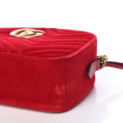 Gucci Velvet Matelasse Small GG Marmont Chain Shoulder Bag Hibiscus Red 9 of 11