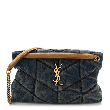 Saint Laurent Denim Quilted Small Loulou Puffer Monogram Chain Satchel Blue Cinnamon 1 of 10