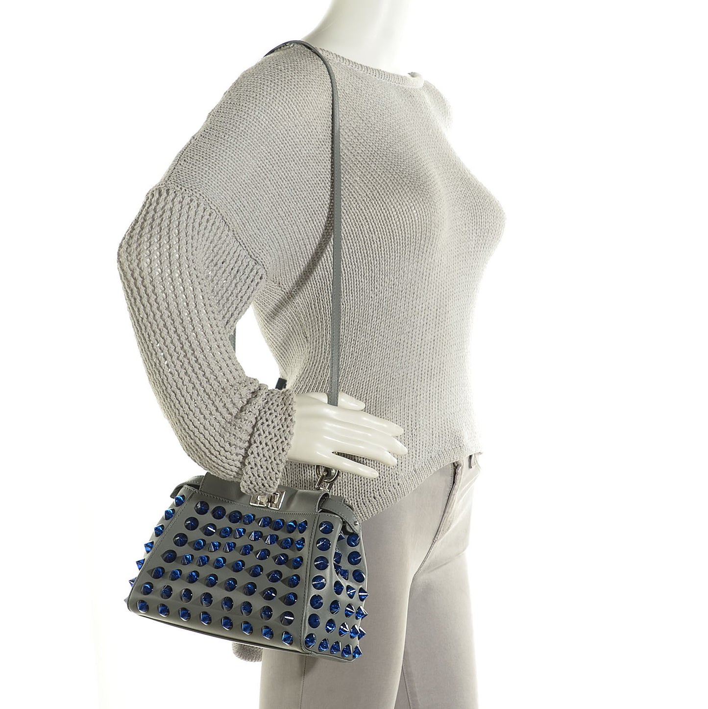 Nappa Studded Mini Peekaboo Iconic Satchel Grey