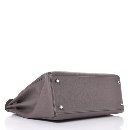 Hermes Togo Horseshoe Kelly Retourne 35 Etain Bleu Tempete 5 of 36