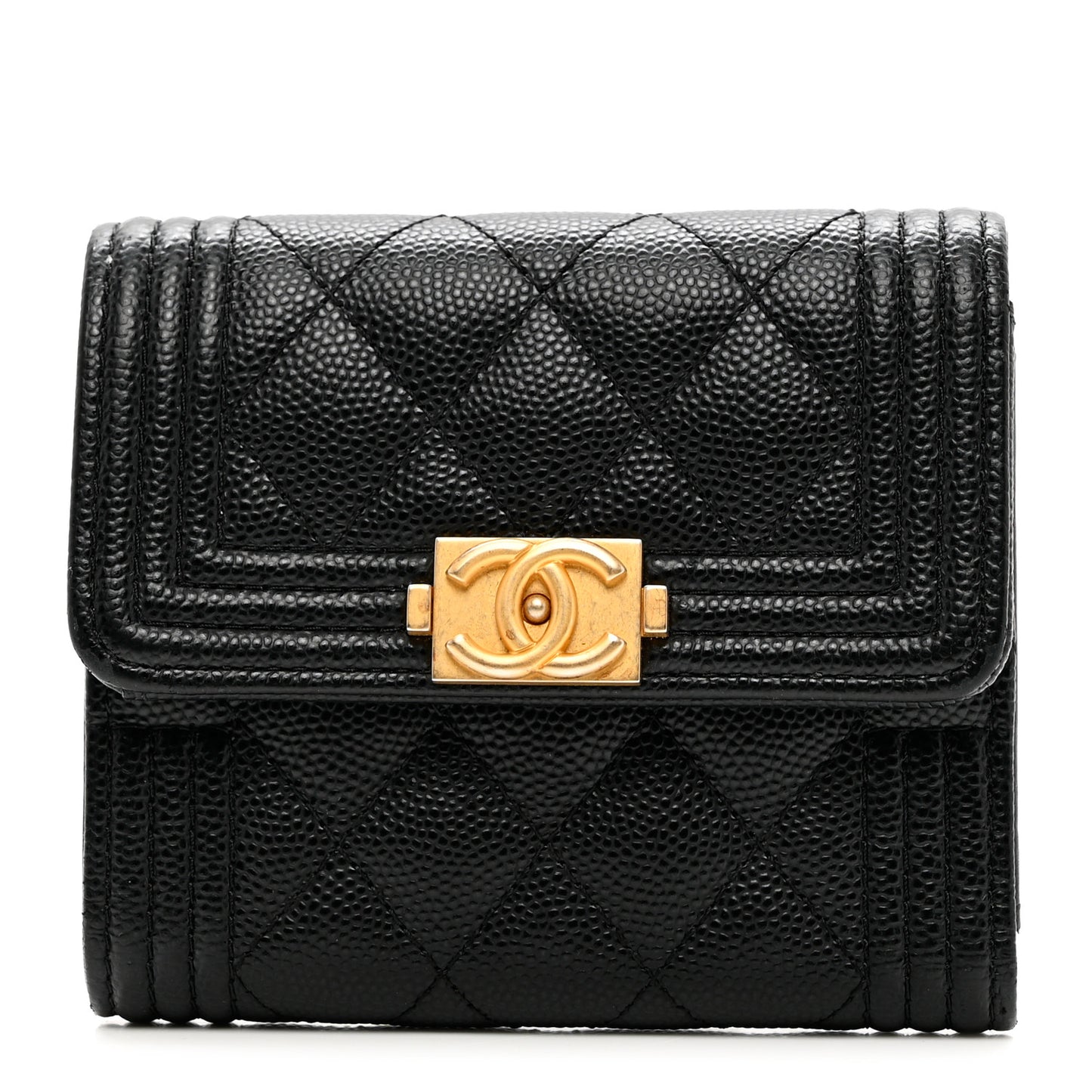Caviar Quilted Compact Boy Wallet Black