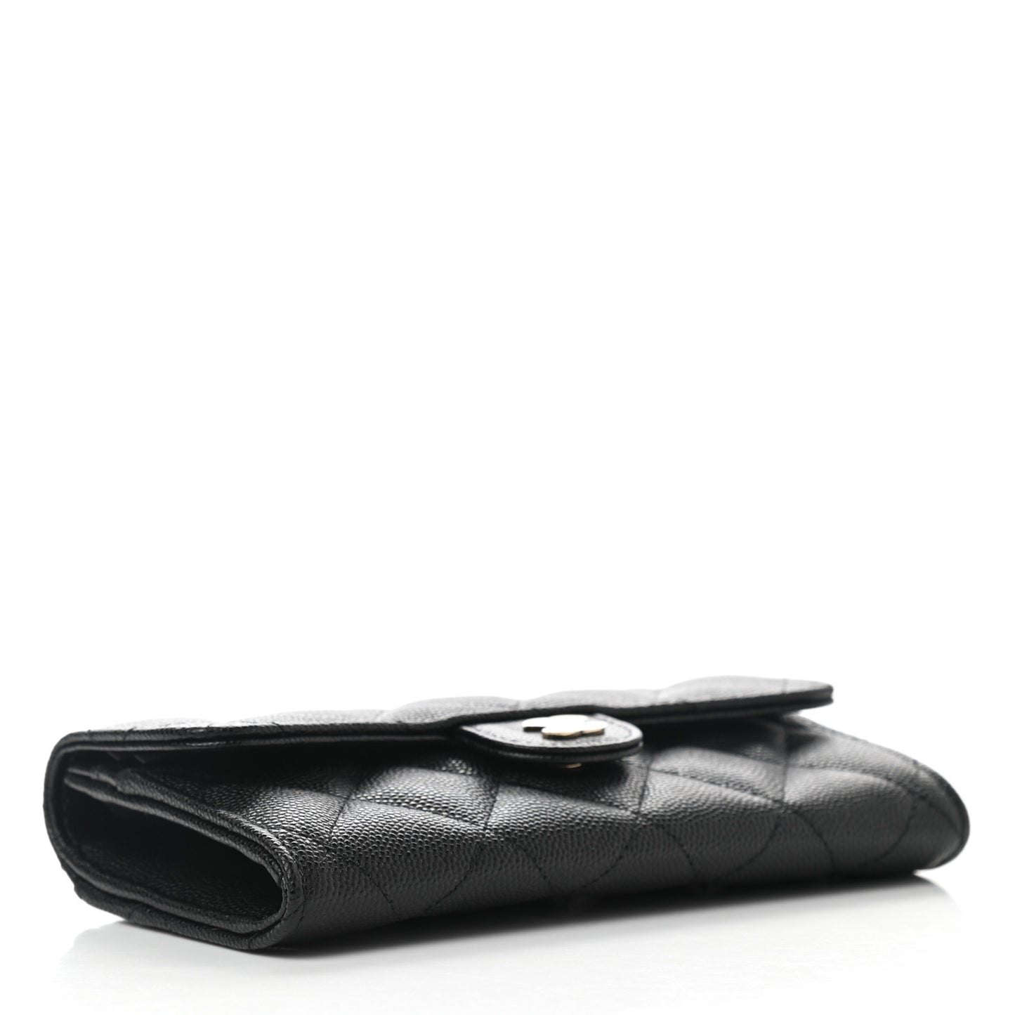 Caviar Quilted Medium Gusset Flap Wallet Black