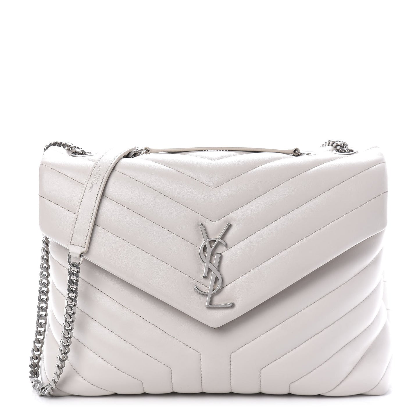 Calfskin Y Quilted Monogram Medium Loulou Chain Satchel White