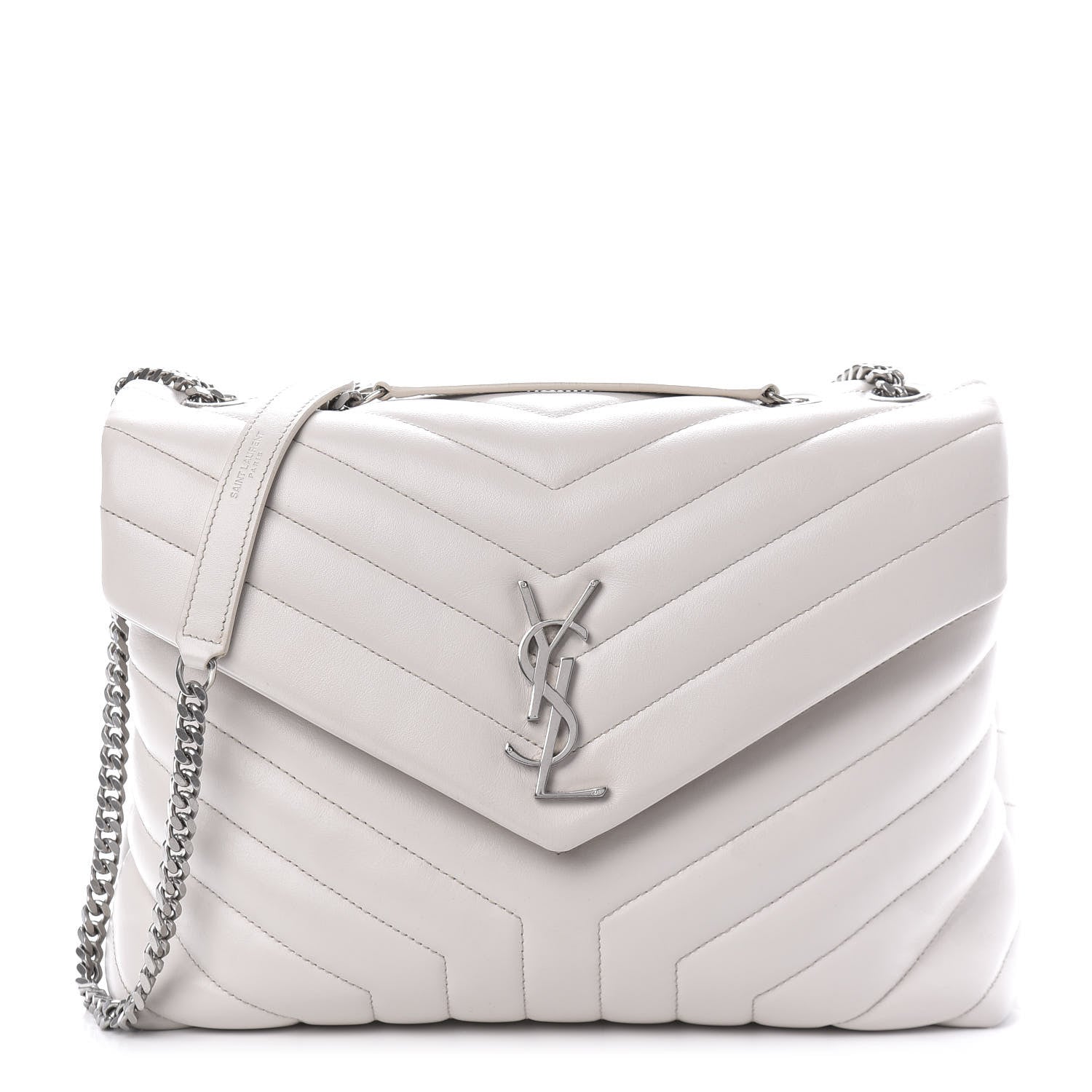 Saint Laurent Calfskin Y Quilted Monogram Medium Loulou Chain Satchel White 1 of 12