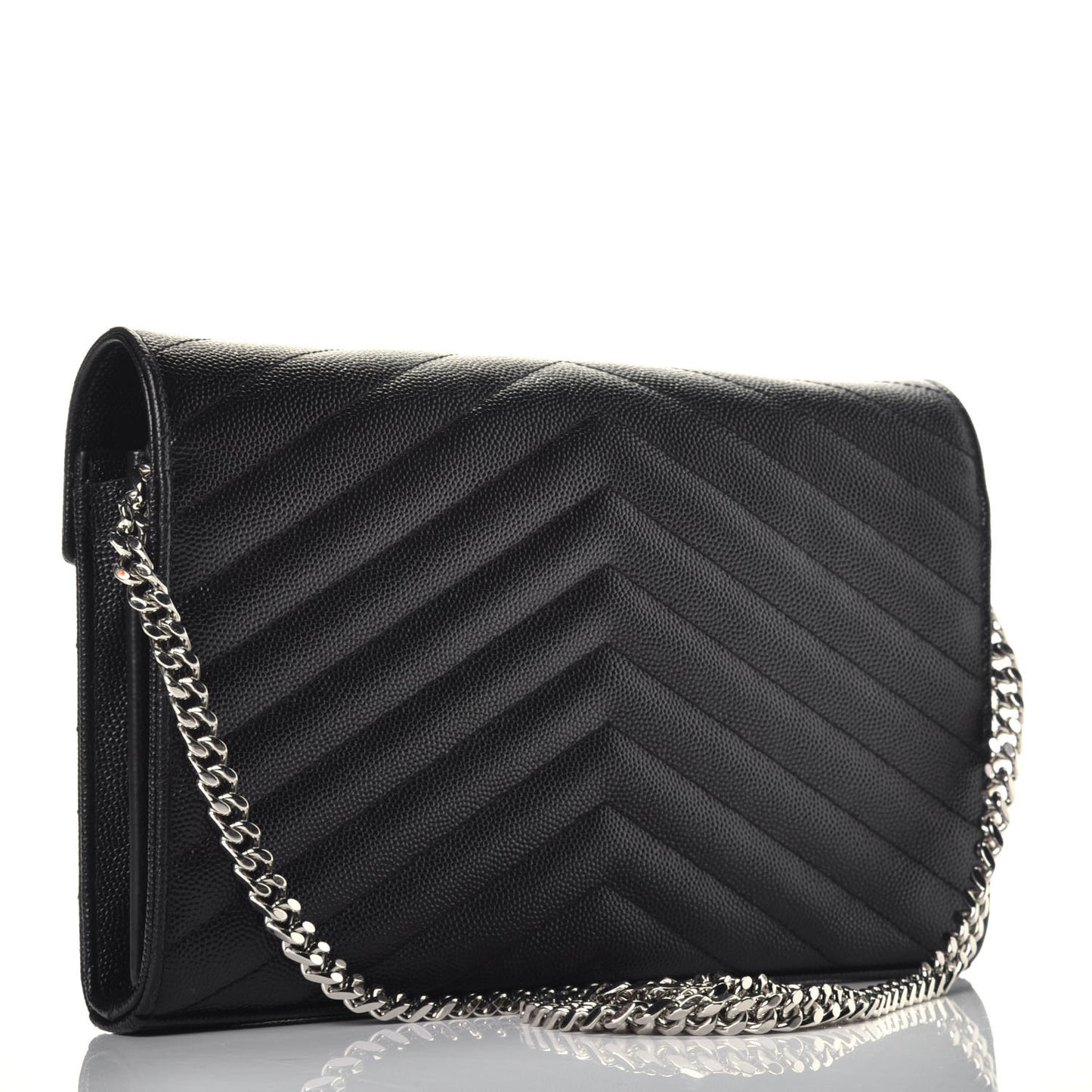 Grain De Poudre Matelasse Chevron Monogram Chain Wallet Black